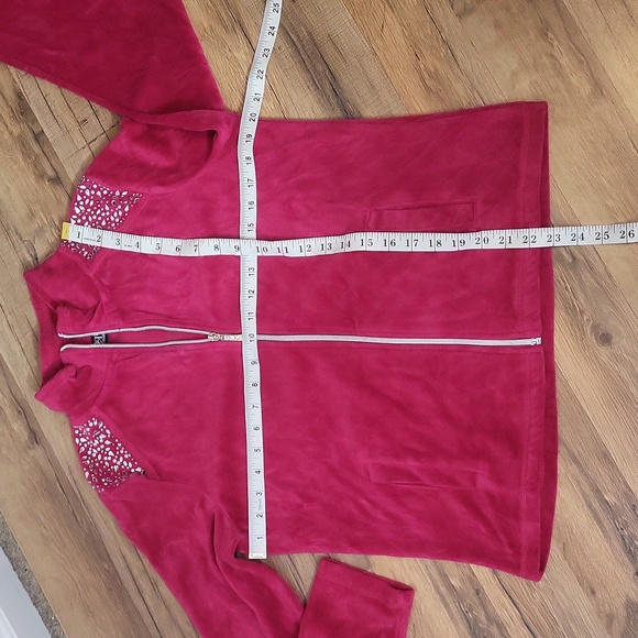 ONQUE CASUALS Hot Pink Shoulder Embellished Velour and Sparkle Pocketed Hoodie - Picture 7 of 10